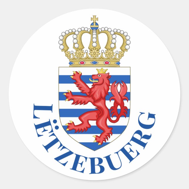 Luxembourg coat of arms (with name underneath) classic round sticker (Front)