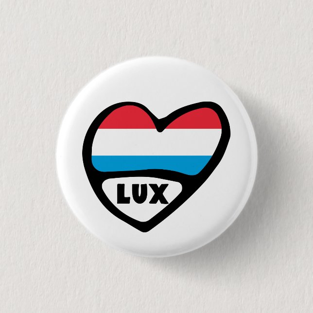 Luxembourg Country Code Flag Heart LUX Button (Front)