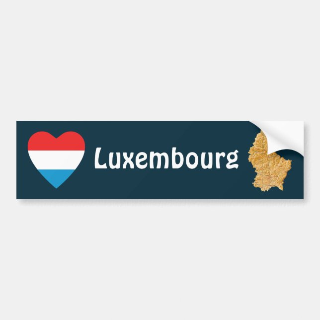 Luxembourg Flag Heart + Map Bumper Sticker (Front)