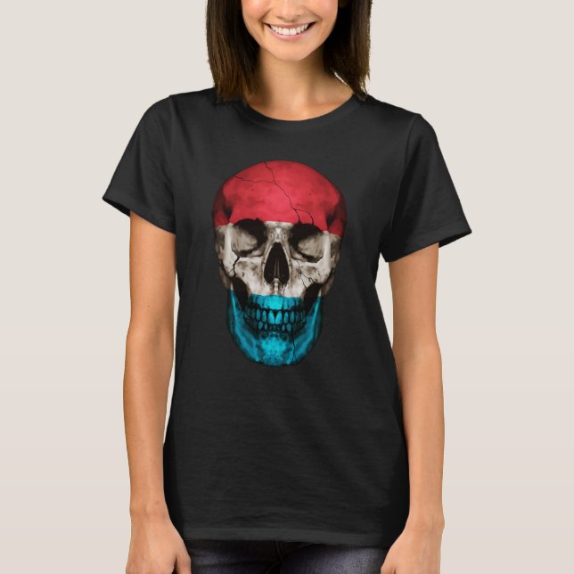 Luxembourg Flag Skull Luxembourger Roots Proud Pat T-Shirt (Front)