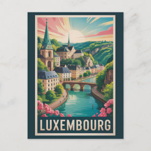 Luxembourg Landscape Illustration Travel Art Retro Postcard