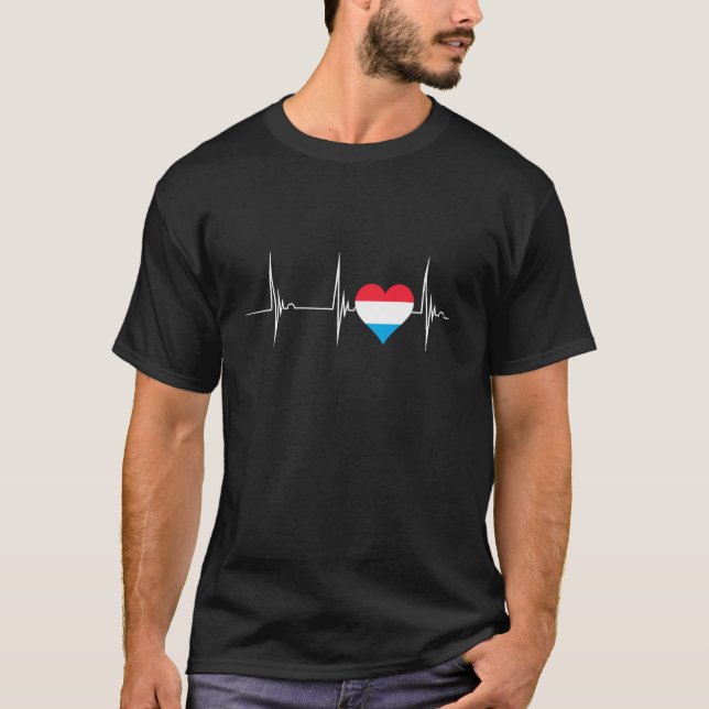 Luxembourg Luxembourgish Flag Heart Heartbeat EKG  T-Shirt (Front)