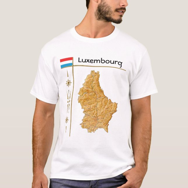 Luxembourg Map + Flag + Title T-Shirt (Front)
