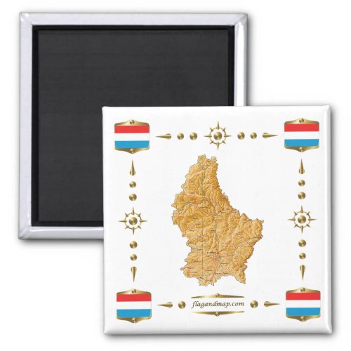 Luxembourg Map  Flags Magnet