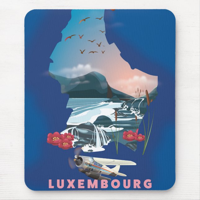 Luxembourg Map illustrated travel poster. Mouse Pad (Front)