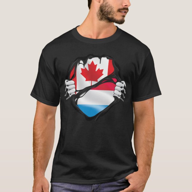 Luxembourgish Canadian Hands Ripped Roots Flag T-Shirt (Front)