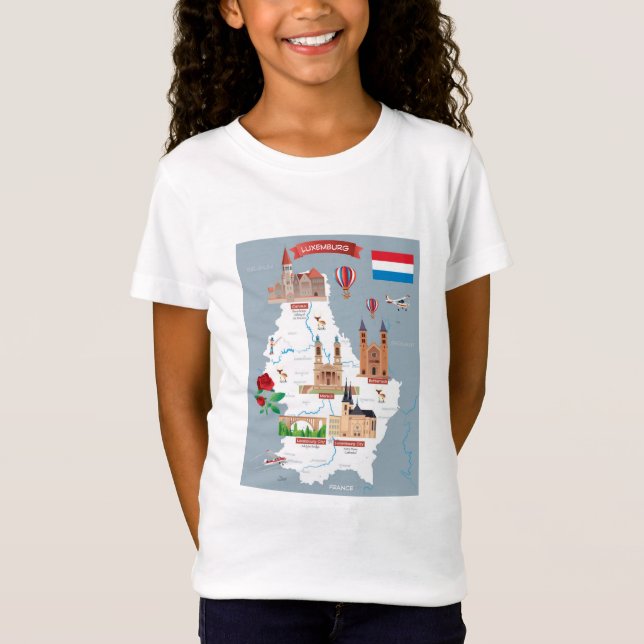 Luxemburg Cartoon Map T-Shirt (Front)