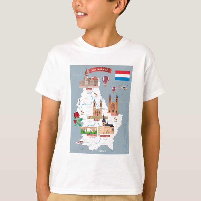 Luxemburg Cartoon Map T-Shirt (Front)