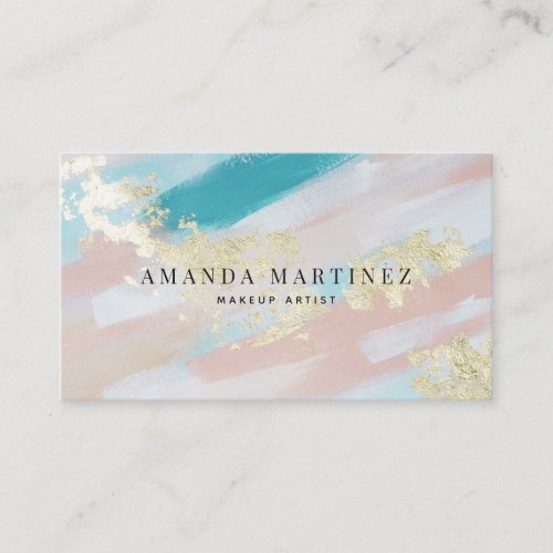 Luxery Gold Teal Pink Brushstrokes Social Media Business Card