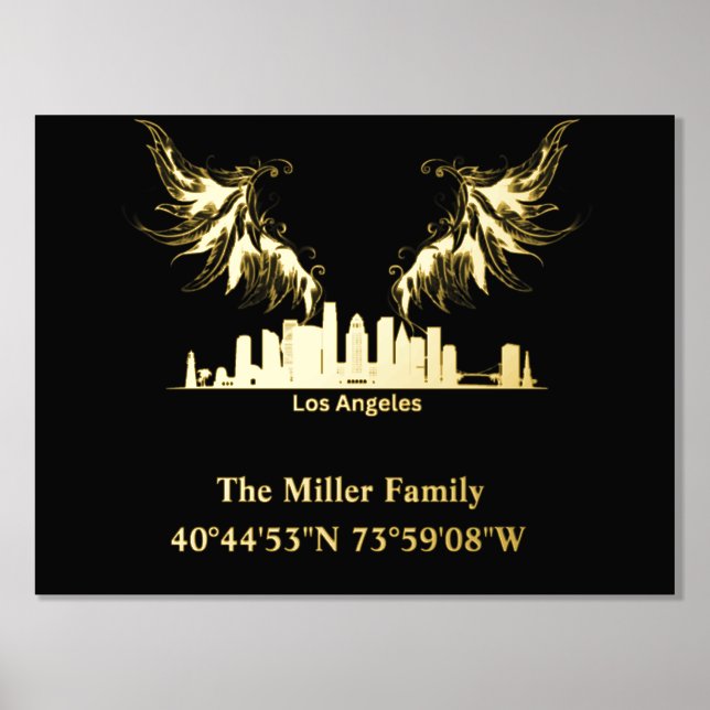 luxery gold US skyline longitude latitude L A Foil Prints (Front)