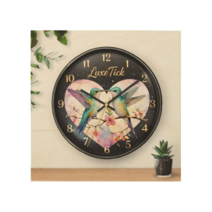 LuxeTick Elegant Hummingbird Wall Clock – Modern F Wood Wall Art