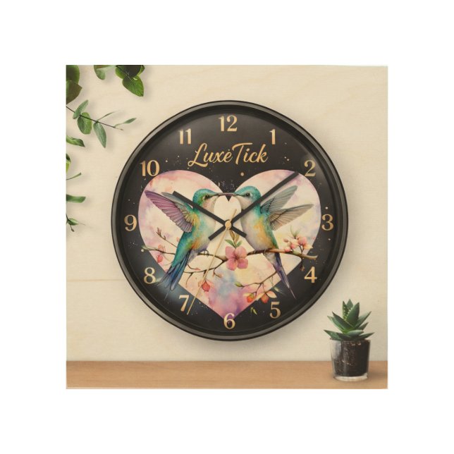 LuxeTick Elegant Hummingbird Wall Clock – Modern F Wood Wall Art (Front)