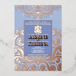 LuxGlitter Blue PinkGold Ganesha Hindu Wedding Foil Invitation