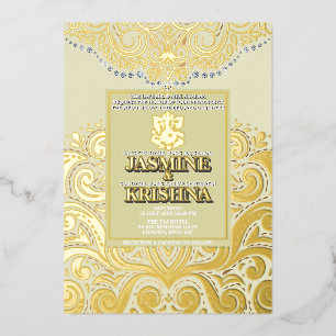 LuxGlitter Ivory Gold Ganesha Hindu Wedding Foil Invitation