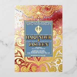 LuxGlitter Pink & Gold Sikh Anand Karaj Wedding Foil Invitation