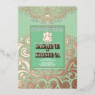LuxGlitter Sage PinkGold Ganesha Hindu Wedding Foil Invitation