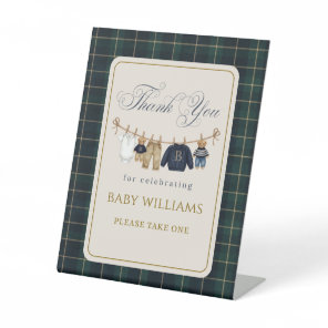Luxsary  Bear Plaid Baby Shower Favors Pedestal Sign