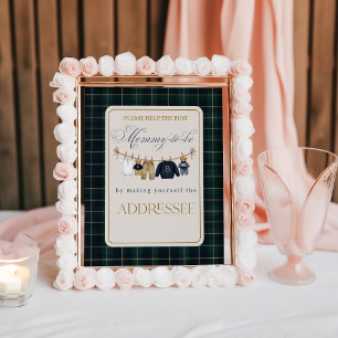 Luxsary Bear Plaid Baby Shower Help Mom Addressee Poster