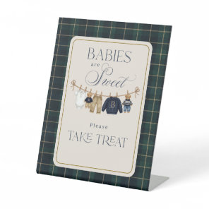 Luxsary  Bear Plaid Baby Shower Sweet Treat Pedestal Sign