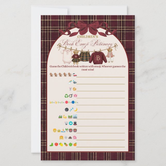 Luxsary Teddy Baby Shower Girl Plaid Game (Front)