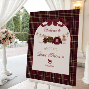 Luxsary Teddy Bear Baby Shower Girl Plaid Bow Foam Board