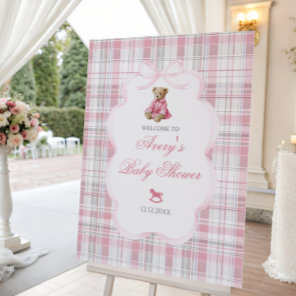 Luxsary Teddy Bear Pink Plaid Baby Girl Shower  Foam Board