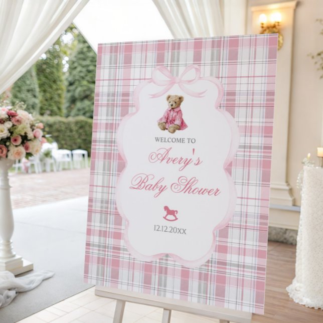 Luxsary Teddy Bear Pink Plaid Baby Girl Shower  Foam Board (Creator Uploaded)
