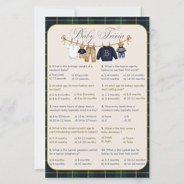 Luxsary Teddy Bear Plaid Baby Shower Game (Front)