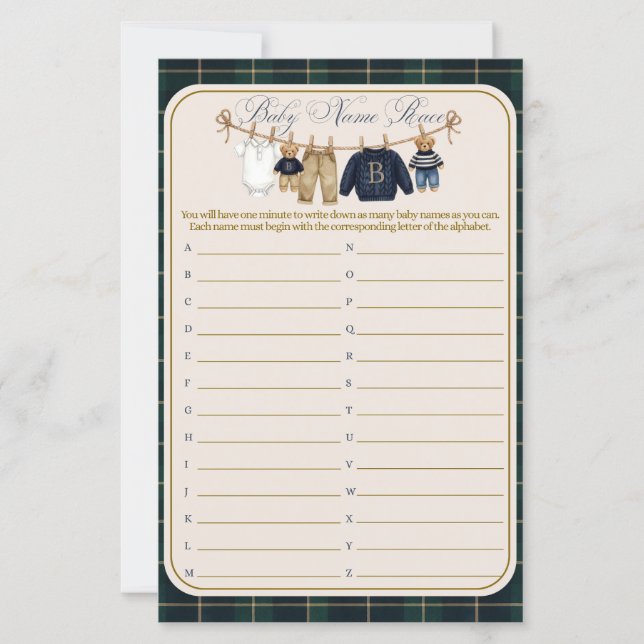 Luxsary Teddy Bear Plaid Baby Shower Game (Front)