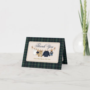 Luxsary Teddy Bear Plaid Baby Shower Letterpress Thank You Card