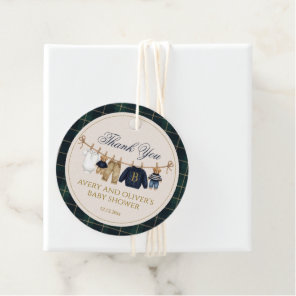 Luxsary Teddy Bear Plaid Baby Shower Paper Plate Favor Tags