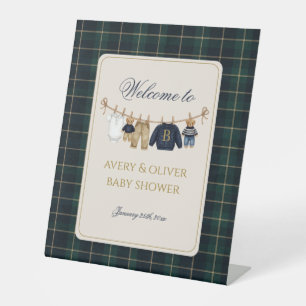 Luxsary Teddy Bear Plaid Baby Shower  Pedestal Sign