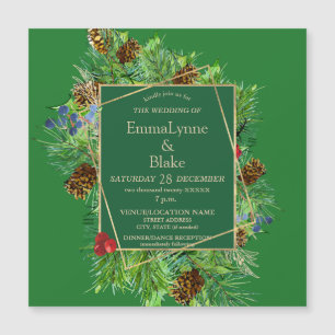 Luxuriant Christmas Greenery Gold Wedding Magnetic Invitation
