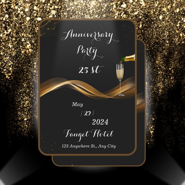Luxurious 25th birthday invitation in shiny gold (Creator Uploaded)