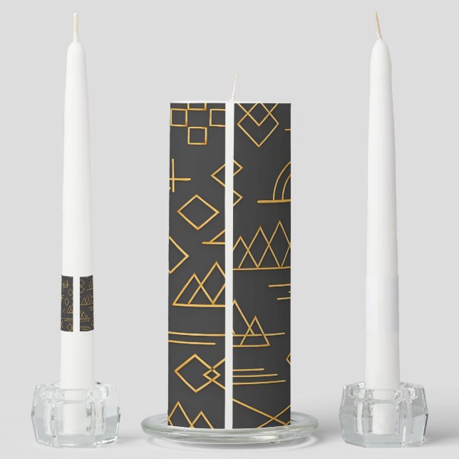 Luxurious 3D Gold Embossed Geometric Pattern  Unity Candle Set (Back)