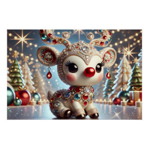 Luxurious 3D Render of Rudolph with Multicolored Poster