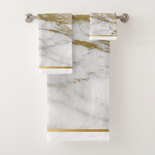 LUXURIOUS ABSTRACT GOLD MARBLE BATHROOM TOWEL SET