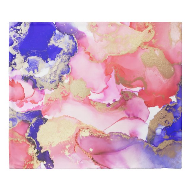 Luxurious Abstract Swirls Pink Purple Gold Duvet Cover (Front)