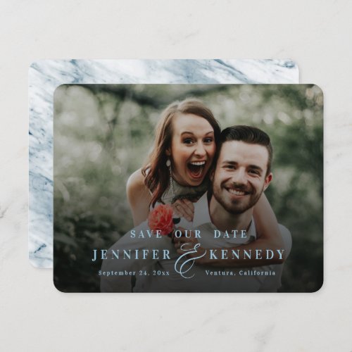 Luxurious Ampersand Dusty Blue Marble  Full Photo Save The Date