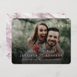 Luxurious Ampersand Dusty Pink Marble & Full Photo Save The Date
