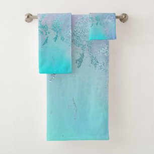 LUXURIOUS AQUA PEACH MARBLE  TOWEL SET