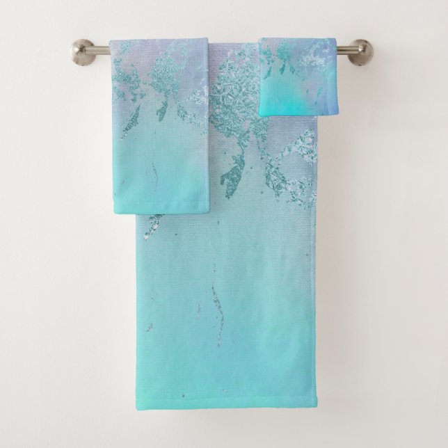 LUXURIOUS AQUA PEACH MARBLE  TOWEL SET (Insitu)