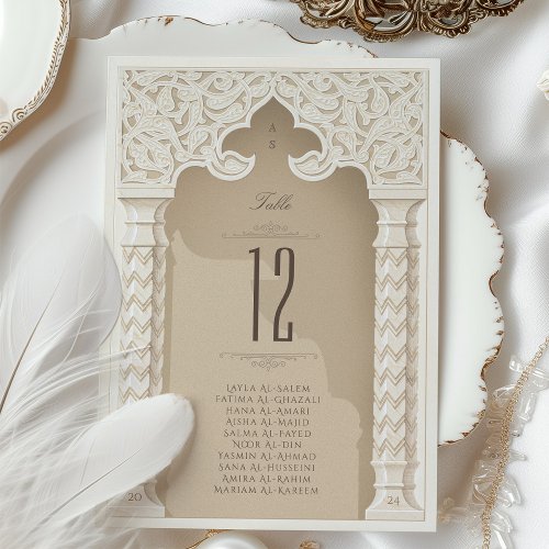 Luxurious Arabesque Wedding Table Number Card