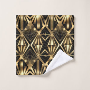 Luxurious Art Deco Geometric Gold and Black Bath Towel Set