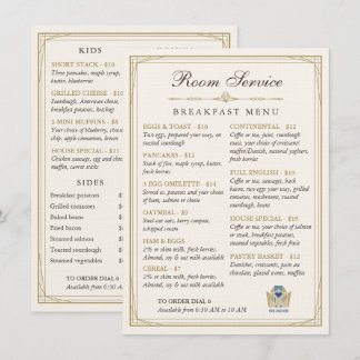 Luxurious Art Deco Room Service Breakfast Menu