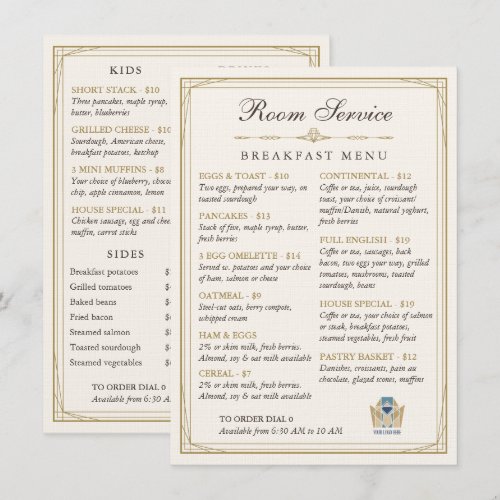 Luxurious Art Deco Room Service Breakfast Menu