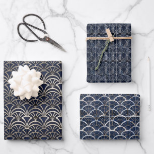 Luxurious Art Deco Tile with Metallic Silver Lines Wrapping Paper Sheets