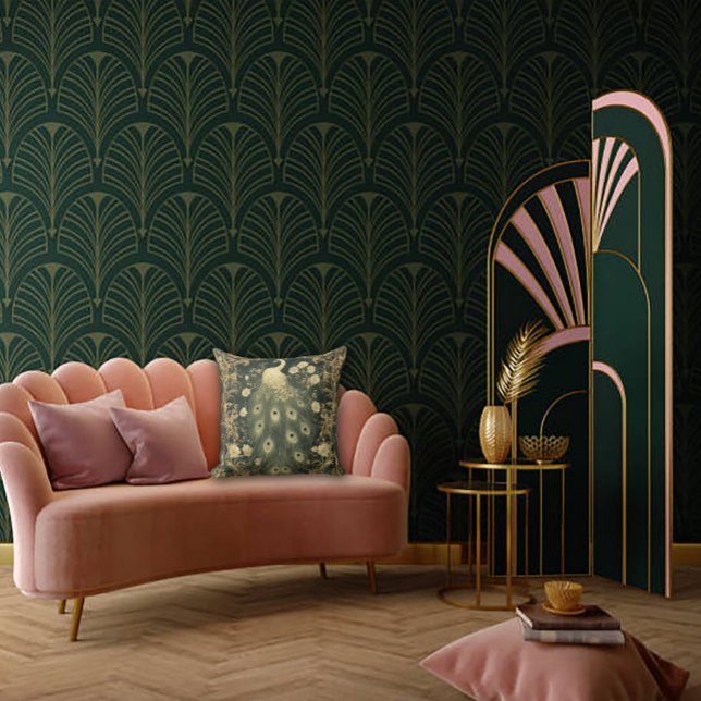 Luxurious Art Nouveau Peacock Design Throw Pillow (Creator Uploaded)