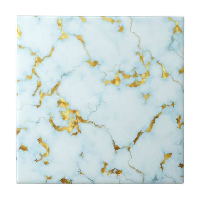 Luxurious Azure Gilded Pottery Motif Ceramic  Art Ceramic Tile (Front)