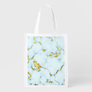 Luxurious Azure Gilded Pottery Motif Ceramic Art Grocery Bag